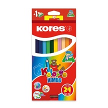 Pastelky JUMBO 24ks Kores trojhranné s ořezávátkem 5mm včetně dvou metal.barev